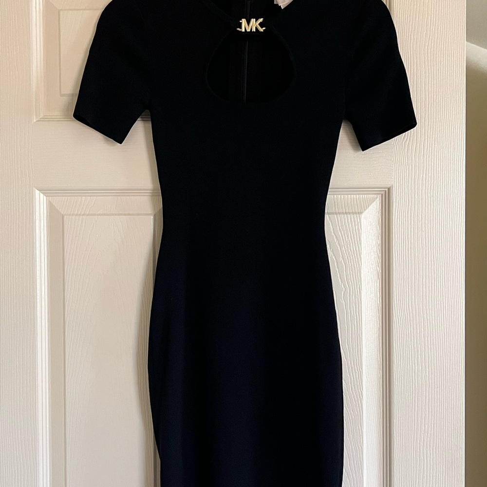 Michael Kors Ribbed Keyhole Black Dress Short Sleeve